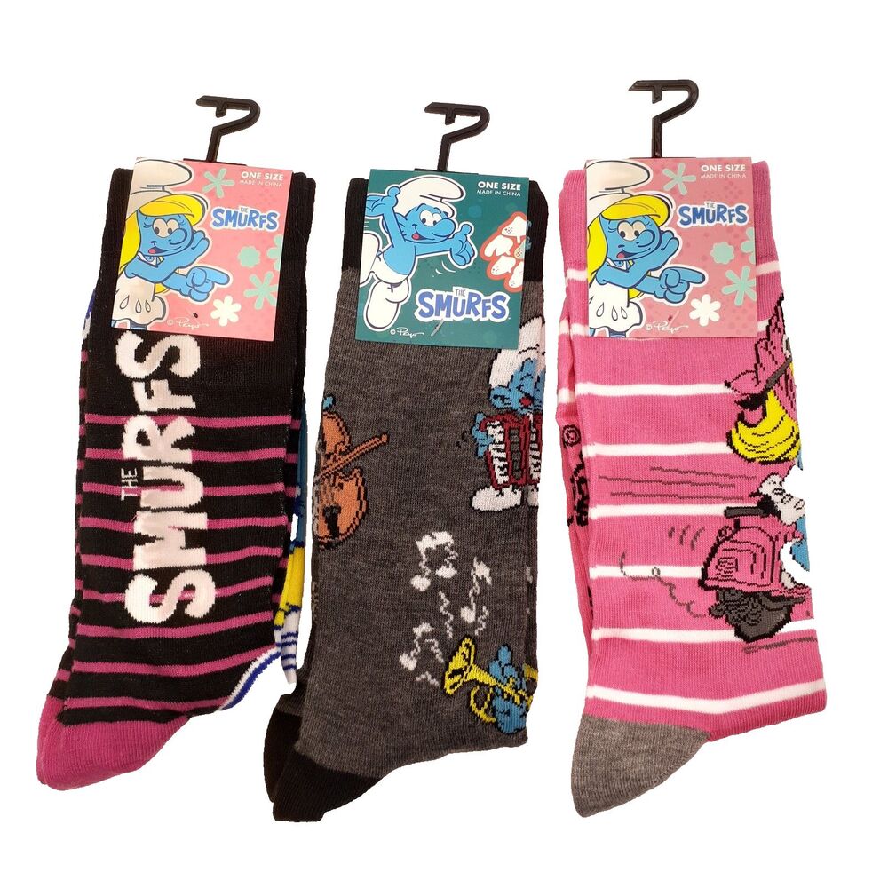 Smurfette Smurfs Cartoon 3-pair Novelty Adult Size 6-12 Socks NWT